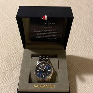 JACK MASON, AUTOMATIC STAINLESS STEEL, BLUE DIAL WATCH,